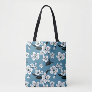 BOLSA TOTE FLOR DE CEREJEIRA - SAKURA (AZUL FUMÊ)