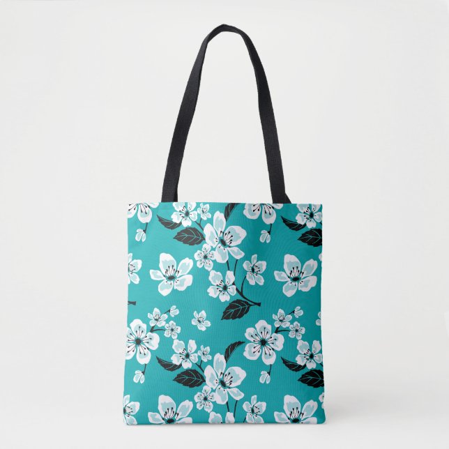 BOLSA TOTE FLOR DE CEREJEIRA - SAKURA (TURQUESA) (Frente)