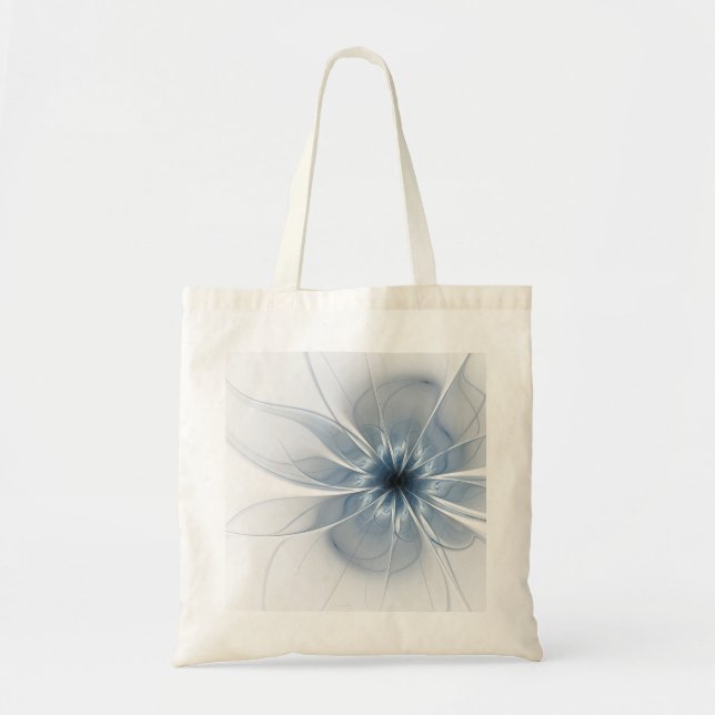 Bolsa Tote Flor de fantasia fractal azul macia e tenra (Frente)