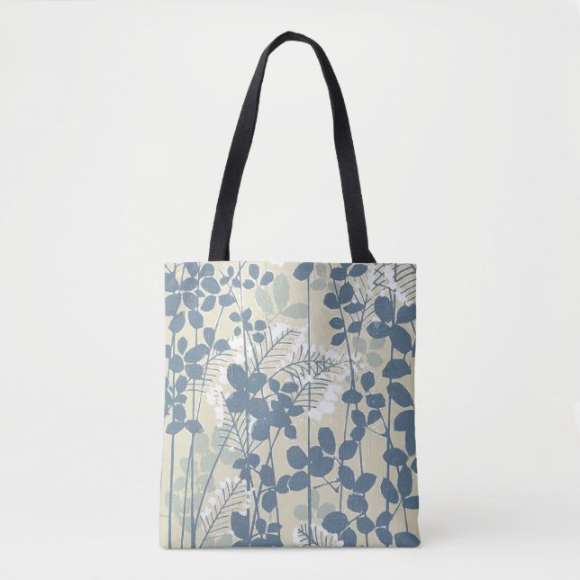 Bolsa Tote Flor de Folha Azul Asiático (Frente)