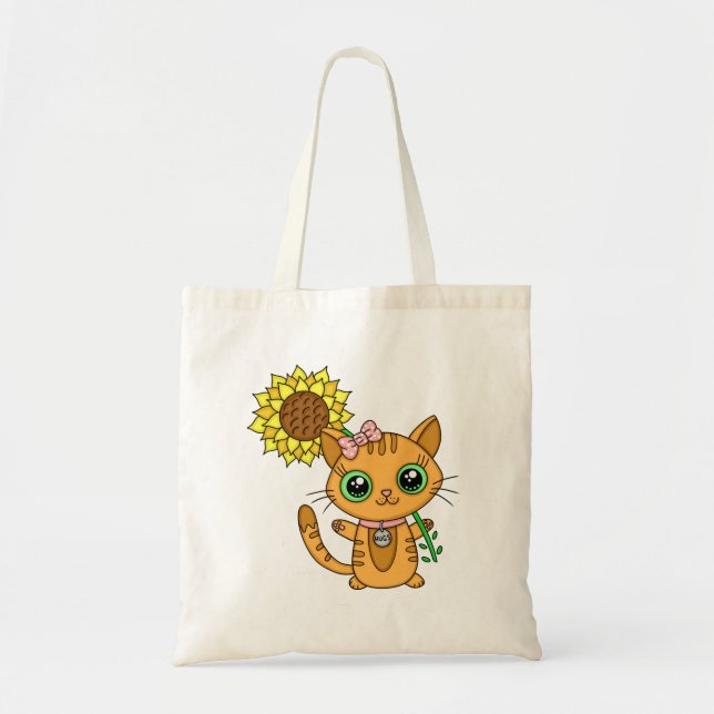 Bolsa Tote Flor de Gato Kawaii Cuja Gata Está (Frente)