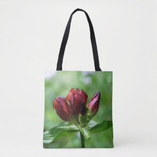 Bolsa Tote Flor de Genciana Vermelha em Flor