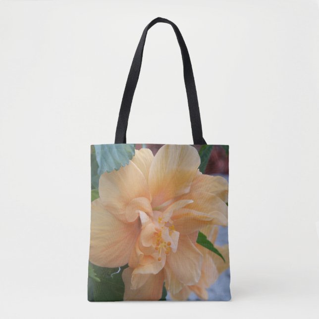 Bolsa Tote Flor de hibisco laranja num saco de toalhas (Frente)