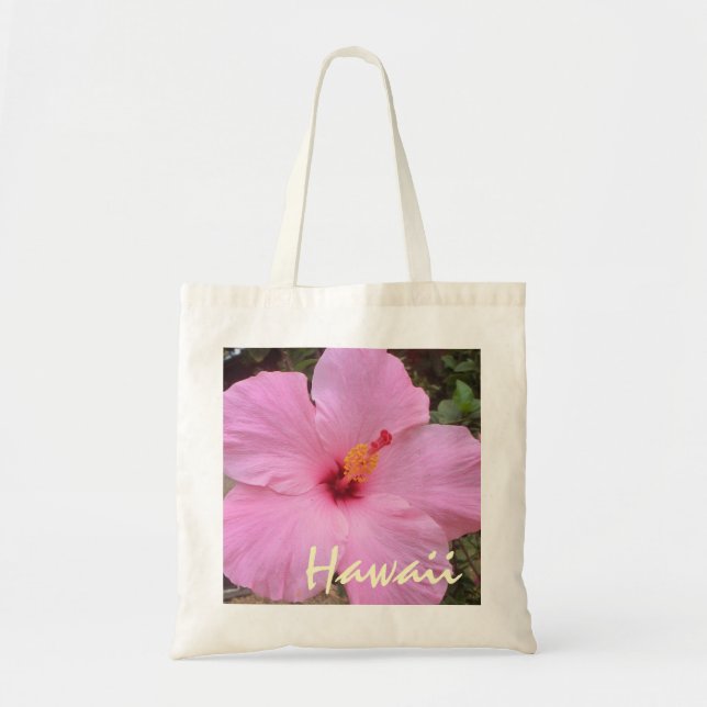 Bolsa Tote Flor de hibisco rosa Hawaii, reutilizável (Frente)