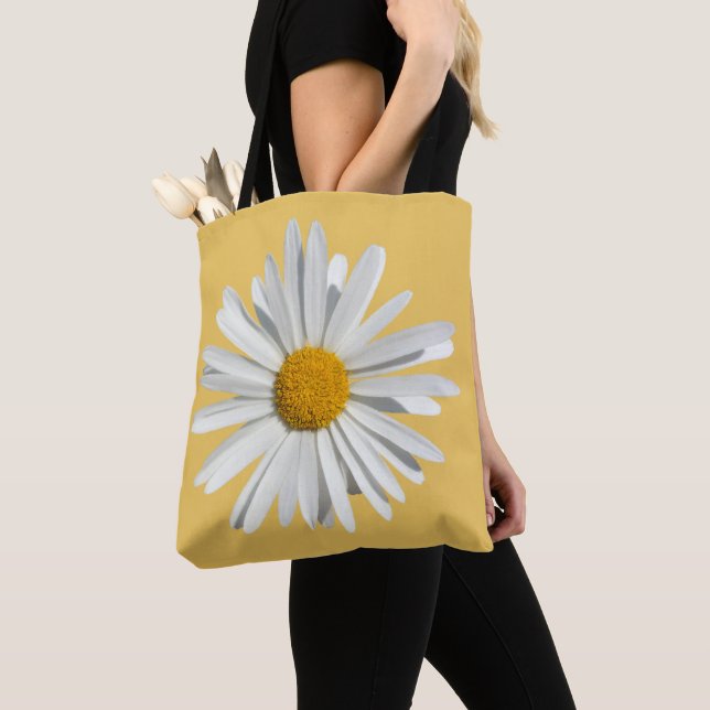 Bolsa Tote Flor de Hippie White Daisy - Moda de Trendy (Close Up)
