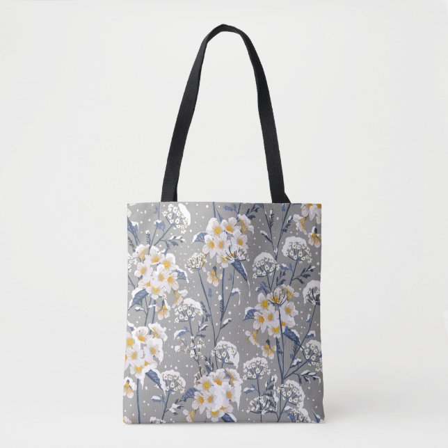 Bolsa Tote Flor de inverno: Padrão Floral Delicado (Frente)
