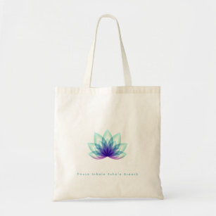 Bolsa Tote Flor de Lotus Azul Verde de Mensagem Personalizada