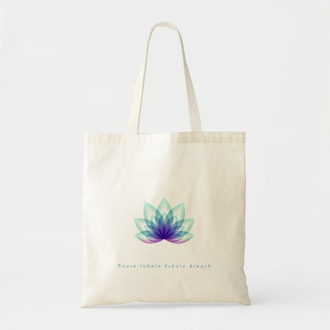 Bolsa Tote Flor de Lotus Azul Verde de Mensagem Personalizada (Frente)