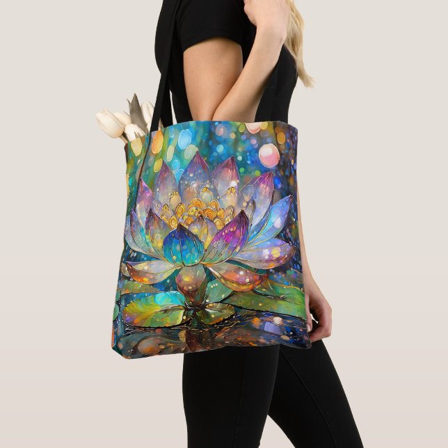 Bolsa Tote Flor de Lótus Iluminada em Flor (Close Up)