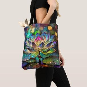 Bolsa Tote Flor de Lótus Vibrante em Vidro Pintado