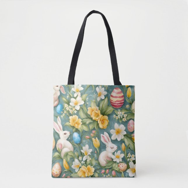 Bolsa Tote Flor de Maçã Gracioso, Tulipas e Ovos de Páscoa (Frente)
