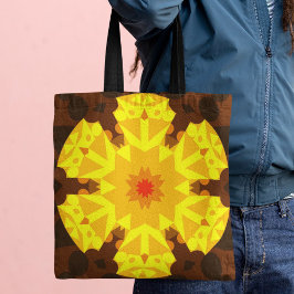 Bolsa Tote Flor de Mandala Retroativa Laranja e Amarelo