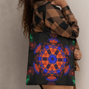 Bolsa Tote Flor de Mandala Retroativa Laranja e Azul