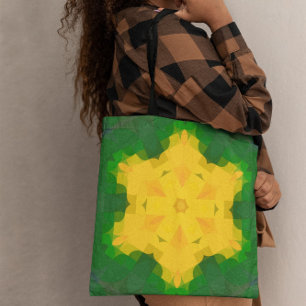 Bolsa Tote Flor de Mandala, Verde e Amarelo