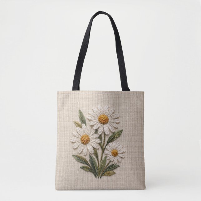 Bolsa Tote Flor de Margarida Bordada (Frente)