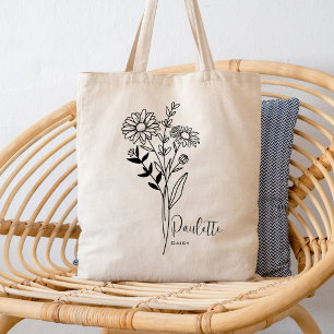 Bolsa Tote Flor de Mês de Nascimento Personalizada Abril Boho