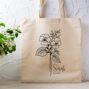 Bolsa Tote Flor de Mês de Nascimento Personalizada Fevereiro