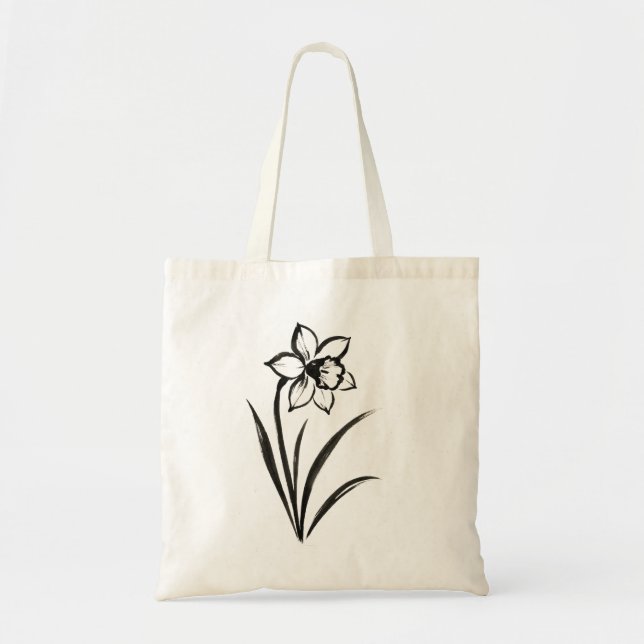 Bolsa Tote Flor de Narciso – Arte Botânica Monocromática em (Frente)