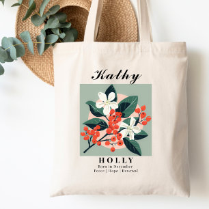 Bolsa Tote Flor de Nascimento de Dezembro Holly Verde & Pêsse