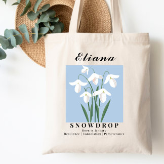 Bolsa Tote Flor de Nascimento de Janeiro Snowdrop Festa de No