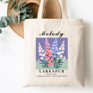 Bolsa Tote Flor de Nascimento de Julho Larkspur Vintage Retro