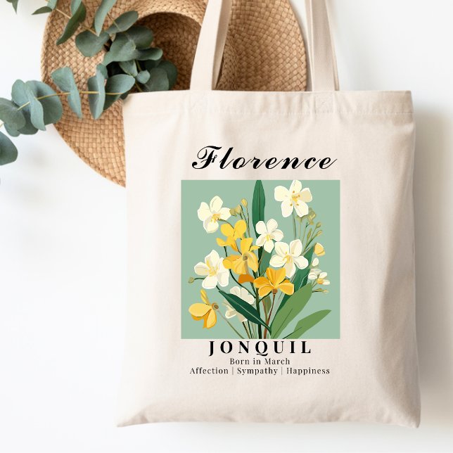 Bolsa Tote Flor de Nascimento de Março Jonquil Algodão para C (Criador carregado)