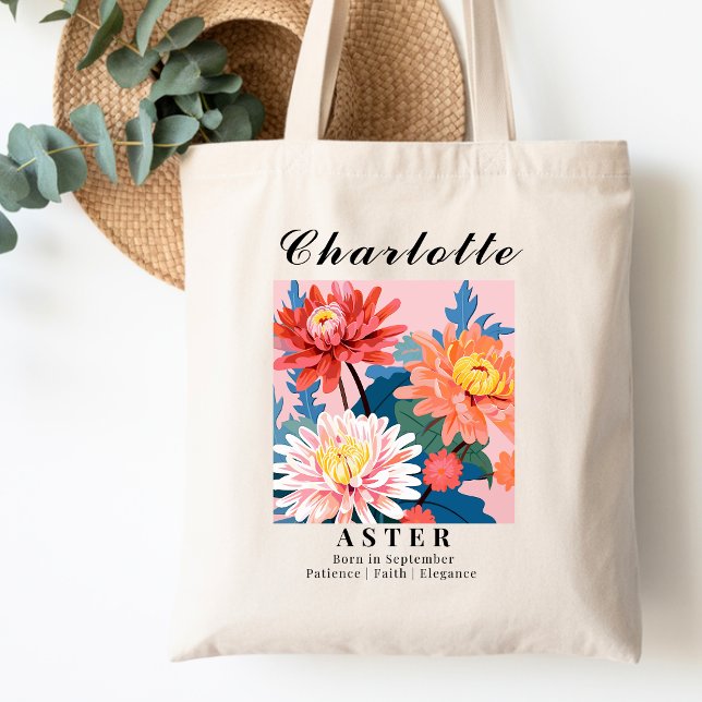 Bolsa Tote Flor de Nascimento de Setembro Aster Compras Moder (Criador carregado)