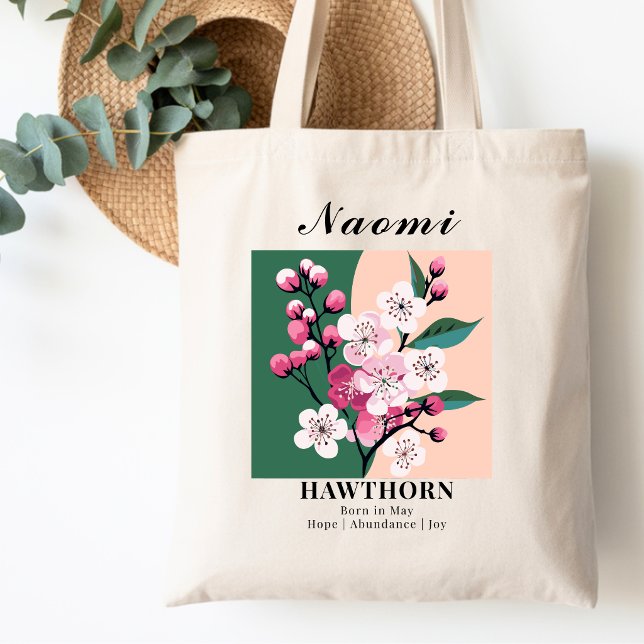 Bolsa Tote Flor de Nascimento do Mês de Maio Espinheiro Bloco (Criador carregado)