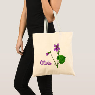 Bolsa Tote Flor de nascimento, fevereiro, Watercolor Violet M