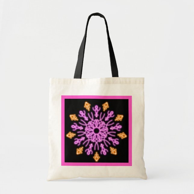 Bolsa Tote Flor de néon rosa e laranja (Frente)