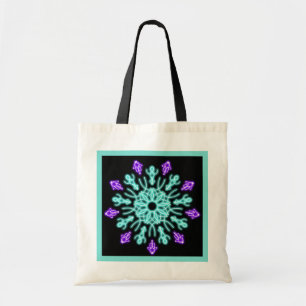 Bolsa Tote Flor de néon roxa e turquesa