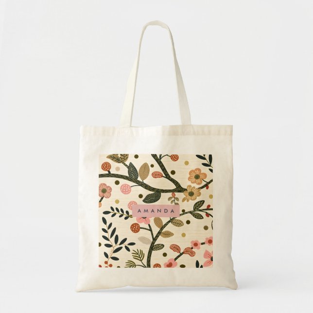 Bolsa Tote Flor de Outono Retro Caprichosa Personalizada (Frente)