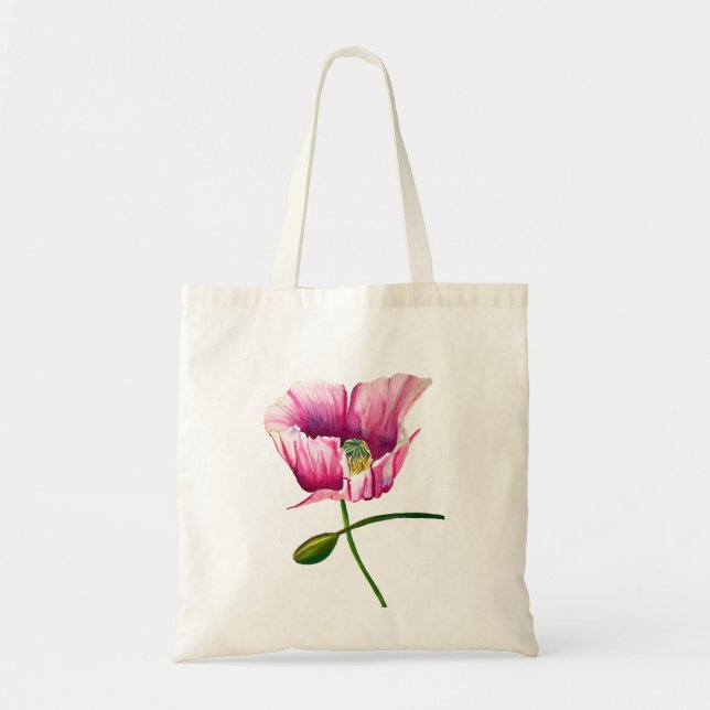 Bolsa Tote Flor de papoula rosa arte bonita aquarela (Frente)
