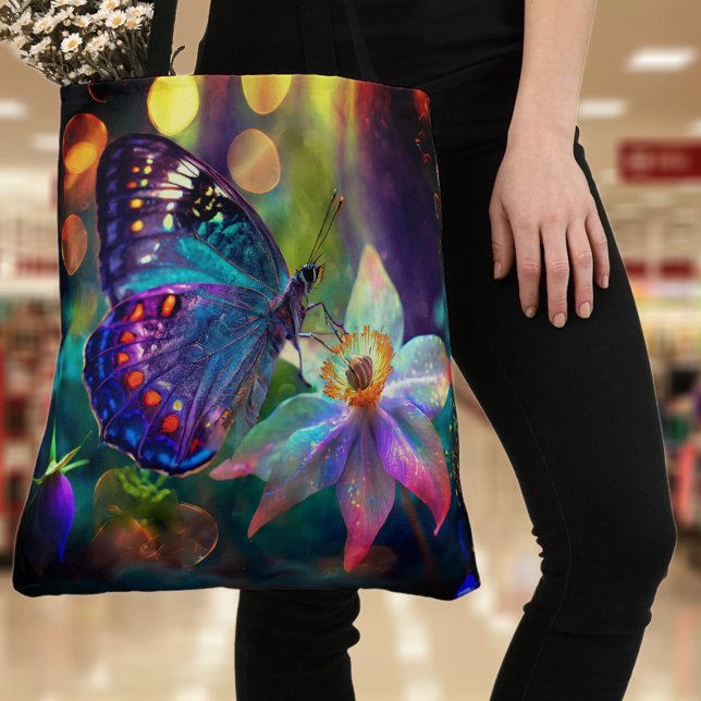 Bolsa Tote Flor de Primavera da Borboleta Mística Brilhante (Criador carregado)