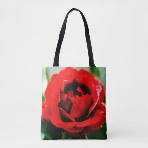 Bolsa Tote Flor de Rosa Vermelha Romântica