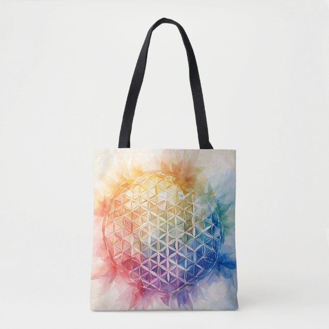 Bolsa Tote Flor de Vida - Pintura de Aquarela (Frente)
