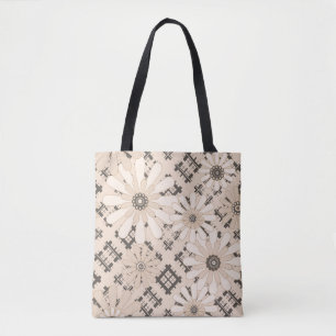 Bolsa Tote Flor de xadrez moderna e abstrato sem costura
