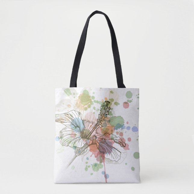 Bolsa Tote Flor do hibiscus & fundo da aguarela (Frente)