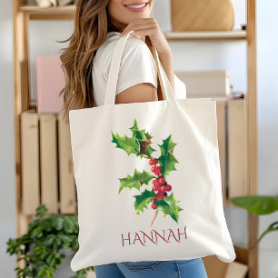 Bolsa Tote Flor do Mês de Dezembro Vermelha e Verde Azevinho