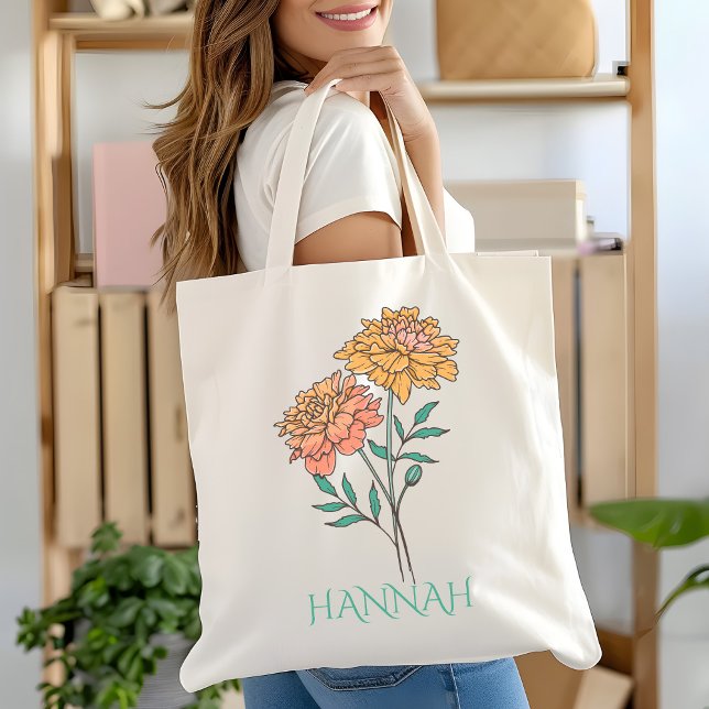 Bolsa Tote Flor do Mês de Nascimento de Outubro Marigold Lara (Criador carregado)