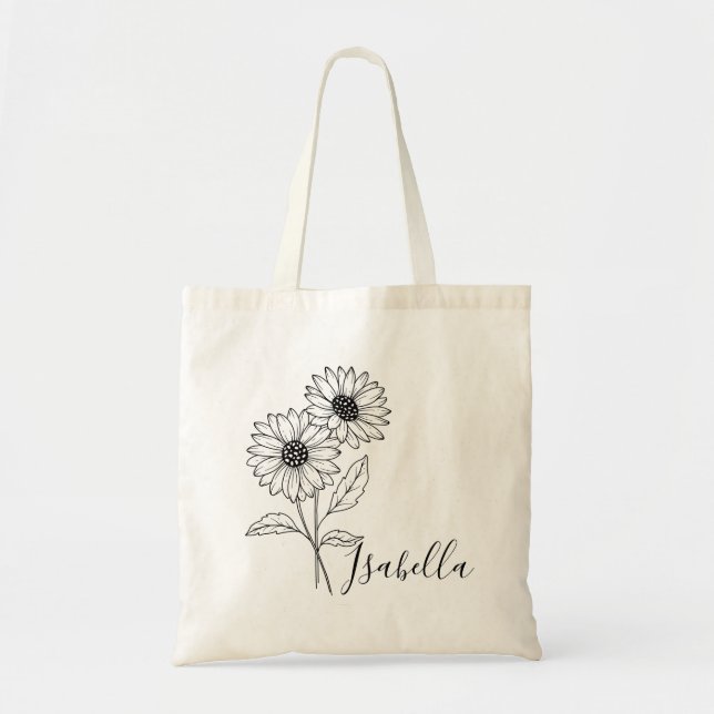 Bolsa Tote Flor do Mês de Nascimento Personalizada com Nome  (Frente)