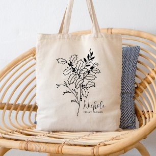 Bolsa Tote Flor do Mês de Nascimento Personalizada Dezembro B