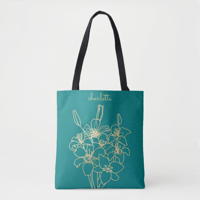 Bolsa Tote Flor Dourada Monograma (Frente)