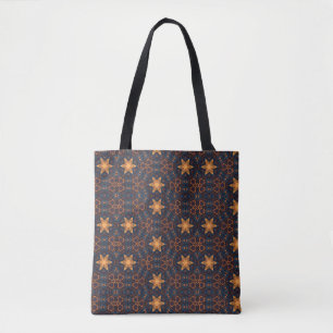 Bolsa Tote Flor Dourado e giro estrelado azul preto