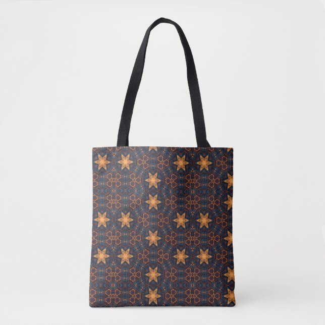 Bolsa Tote Flor Dourado e giro estrelado azul preto (Frente)