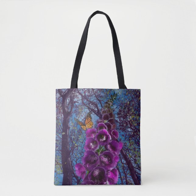 Bolsa Tote Flor e borboleta Foxglove (Frente)