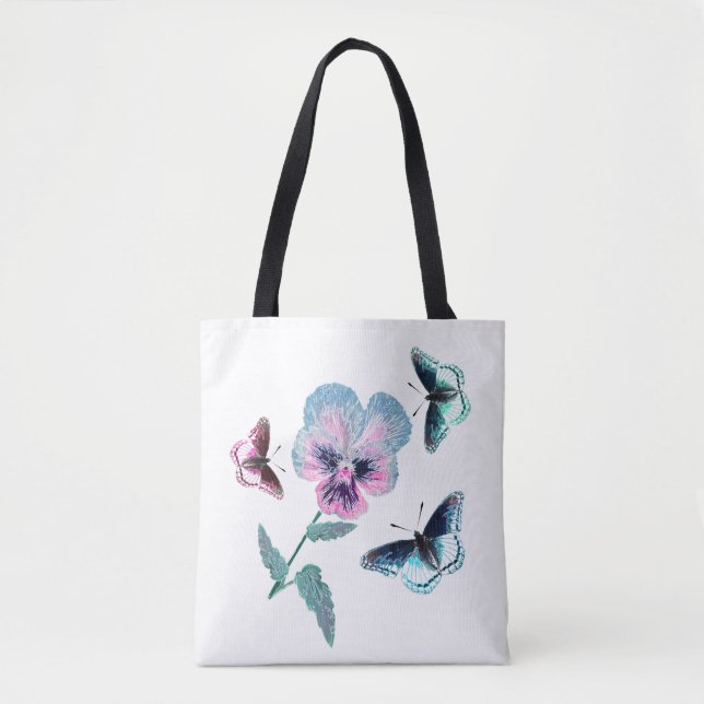 Bolsa Tote Flor e borboletas. (Frente)