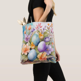 BOLSA TOTE FLOR E OVOS DE PÁSCOA PASTEL COLORIDOS