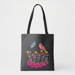 Bolsa Tote Flor E Pássaros Belos E Coloridos