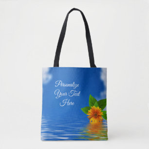 Bolsa Tote Flor Elegante em Água Ondulante Personalizar Texto